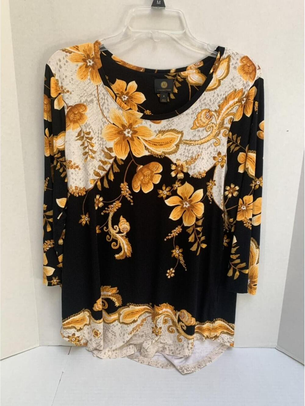 JM Collection Womans Size Medium Black and Gold Tunic Shirt Blouse Top - Picture 2 of 9